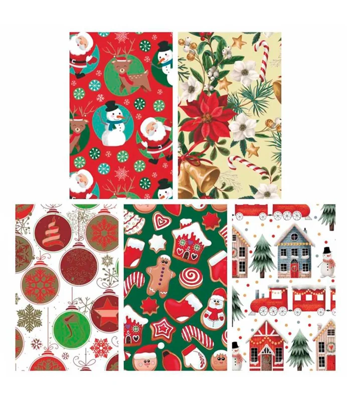 Tradineur 5-Pack Gift Paper, 16002 Christmas Model, Sheets, Gift Wrapping Sheets, Birthday, Christmas