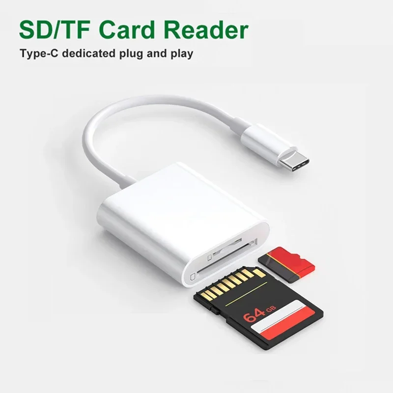 Type C Plug and Play-2 Slots SD Card Type C to SD TF Dual Card Slot Memory Reader for iPhone 15/iPad/Mac  Portable Card Reader