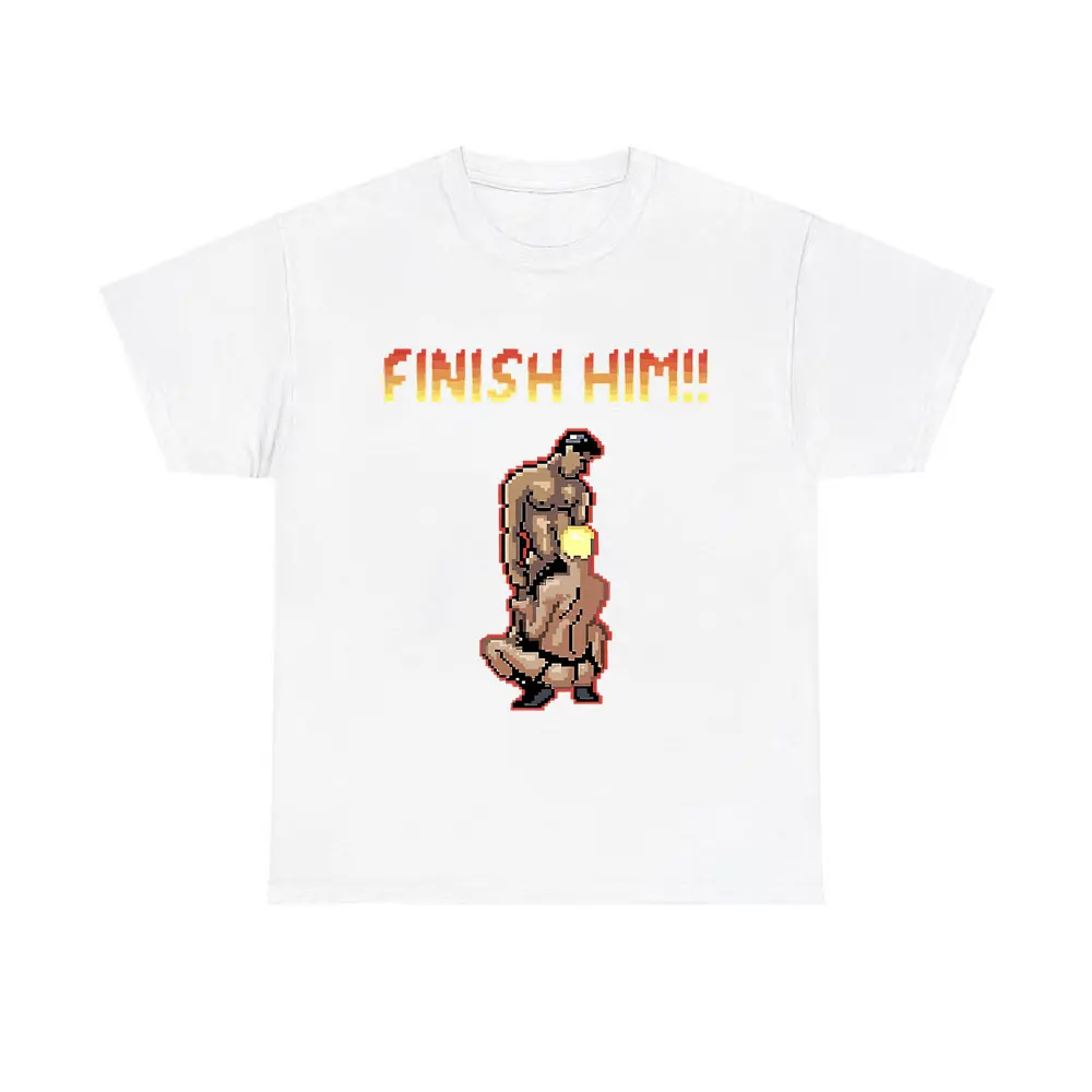 Finish Him Gayming 8bit Gay Funny Meme T-shirts Fashion Brand Men Women Cotton Casual Oversized T Shirt Male Fitness Gym Tshirt