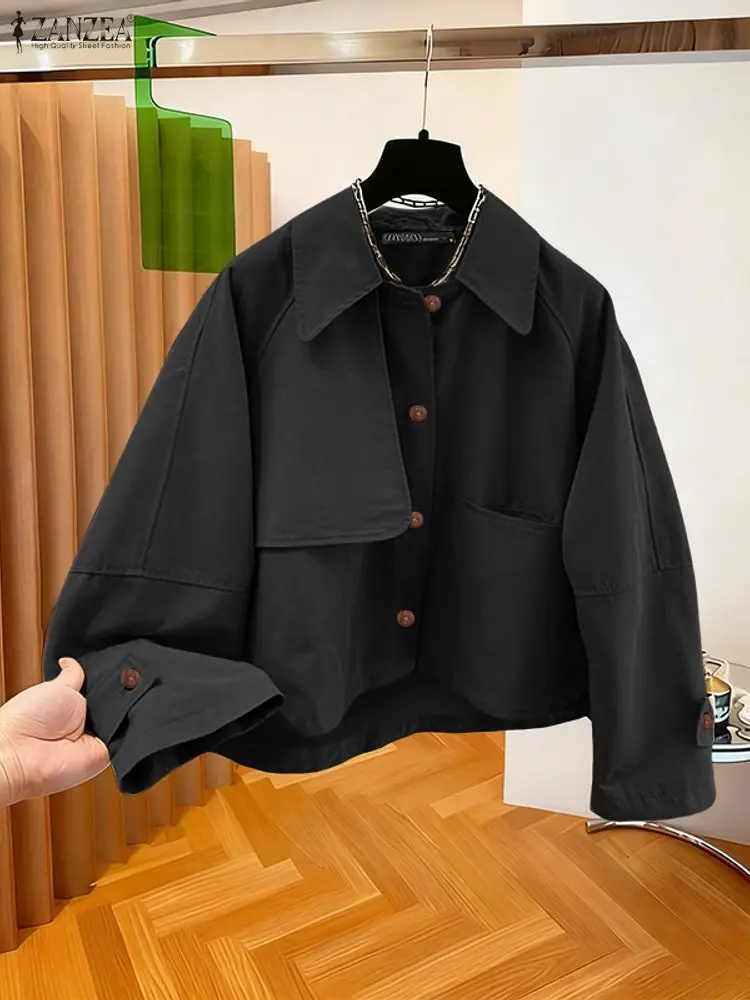 ZANZEA Moda Donna Cappotti 2025 Autunno Manica lunga Giacche in tinta unita Elegante Streetwear Capispalla Tasche casual Risvolto Outcoat