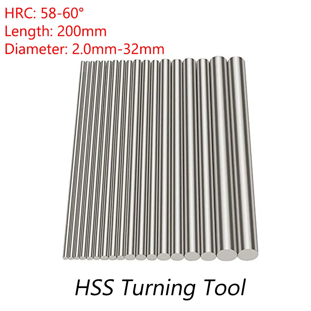 Solid White Steel Round Turning Tool Diameter 2.0~32mm HSS High Speed Steel Round CNC Cutting Turning Lathe Tool Bar Rod L=200mm