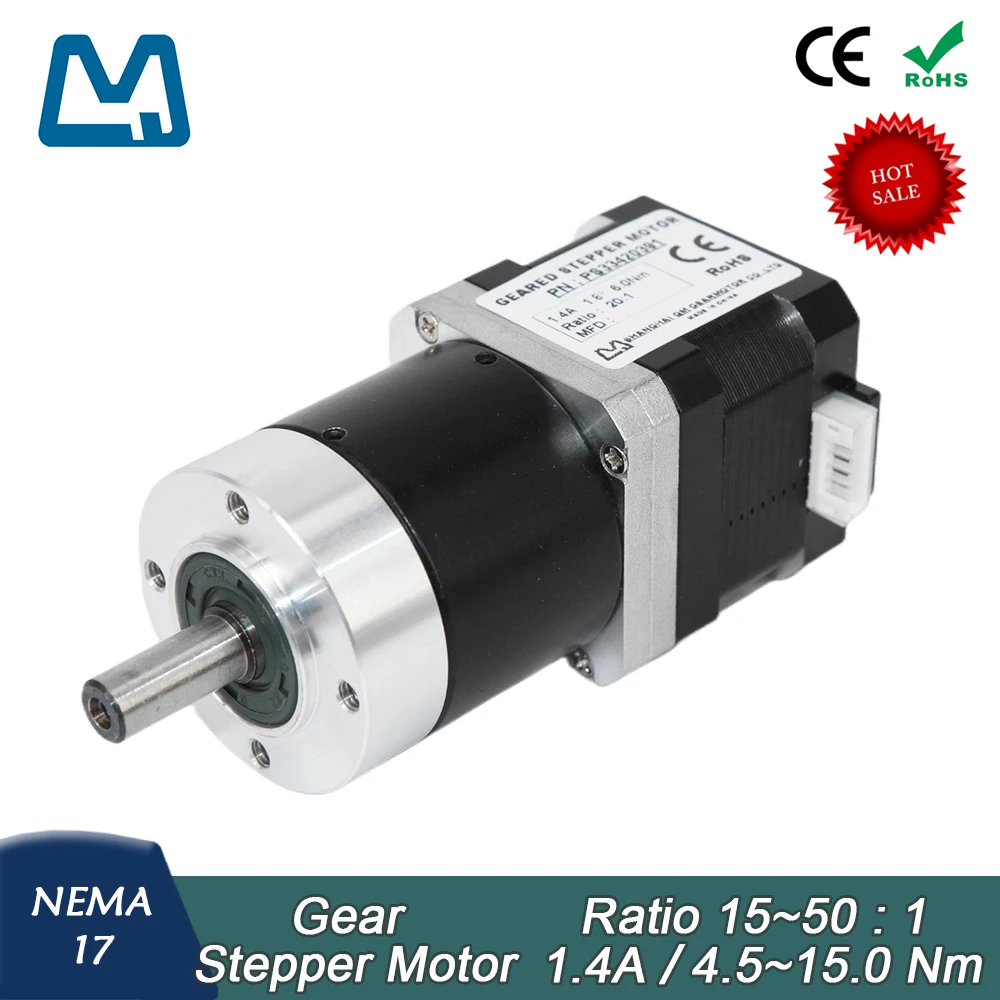 Nema17 34mm Stepper Motor Body Lenght 1.4A 0.3Nm Planetary Gearbox Ratio 20:1 Keyway Shaft