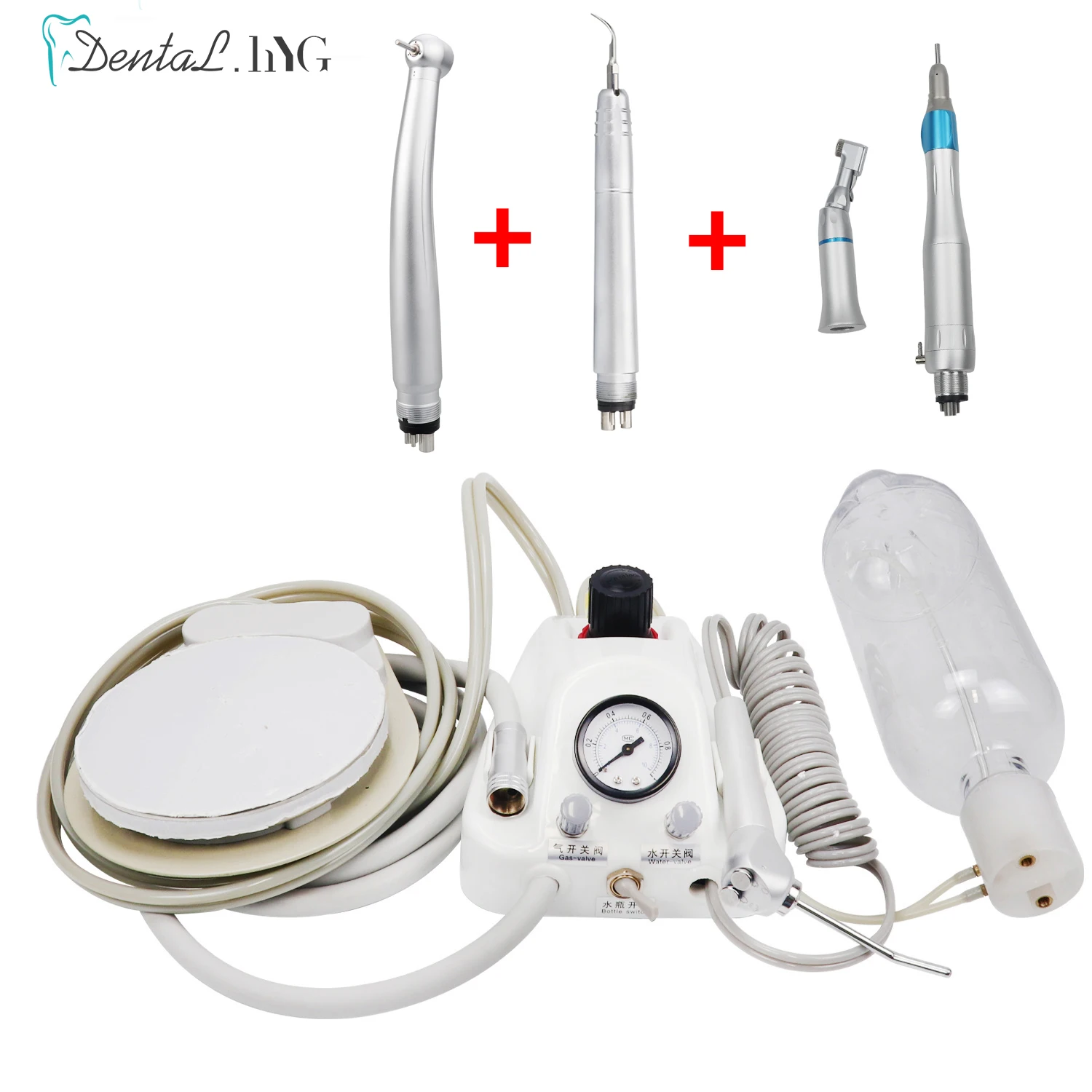 

2/4Holes Dental Air Turbine Unit With Dental Ultrasonic Air Scaler High And Low Speed Handpiece Water 3 Syringe Teeth Whitening