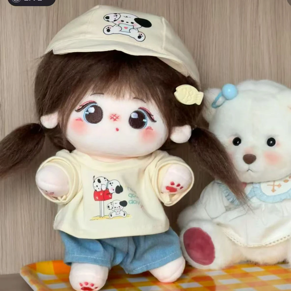 

1 set Cartoon Dog 20cm Cotton Doll Clothes Denim Shorts Outfit Cotton Doll's Clothes Fashion Mini Plush Doll Clothes