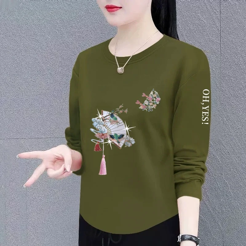 

Casual Long Sleeve Mommy Style Printed T-Shirt Loose Fit Middle-Aged And Elderly Women's Fashion Slimming Traditional Chinese...