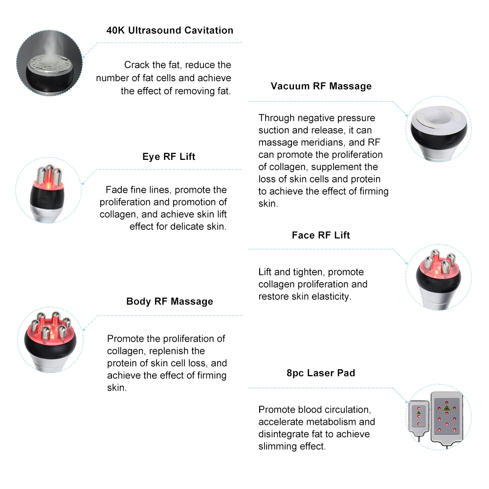 6 في 1 80K بالموجات فوق الصوتية تشكيل الجسم أداة رفع الوجه فراغ تردد الراديو آلة الجسم التخسيس تدليك أداة العناية بالبشرة #6