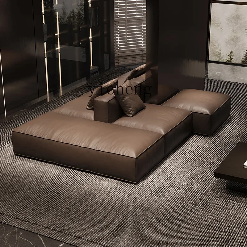 XL leather sofa custom double-sided back-to-back villa Italian minimalist tofu blocks