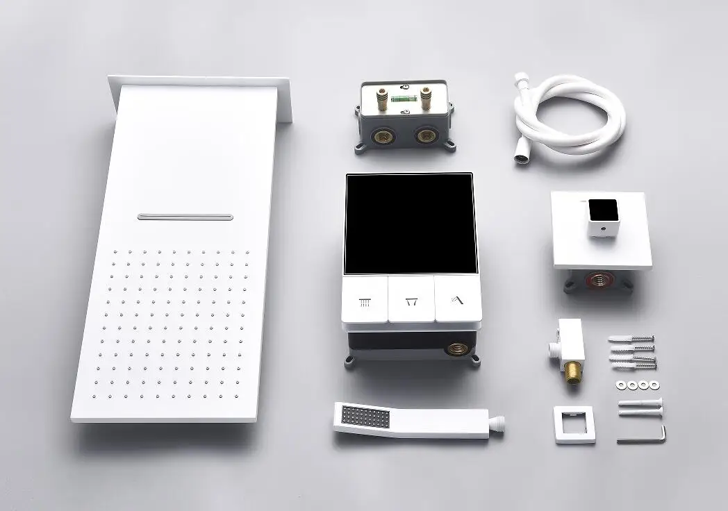 Modernes weißes digitales Temperatur-LED-Display, verdecktes montiertes Badezimmer-Regenfall-Wasserfall-Duschsystem-Set