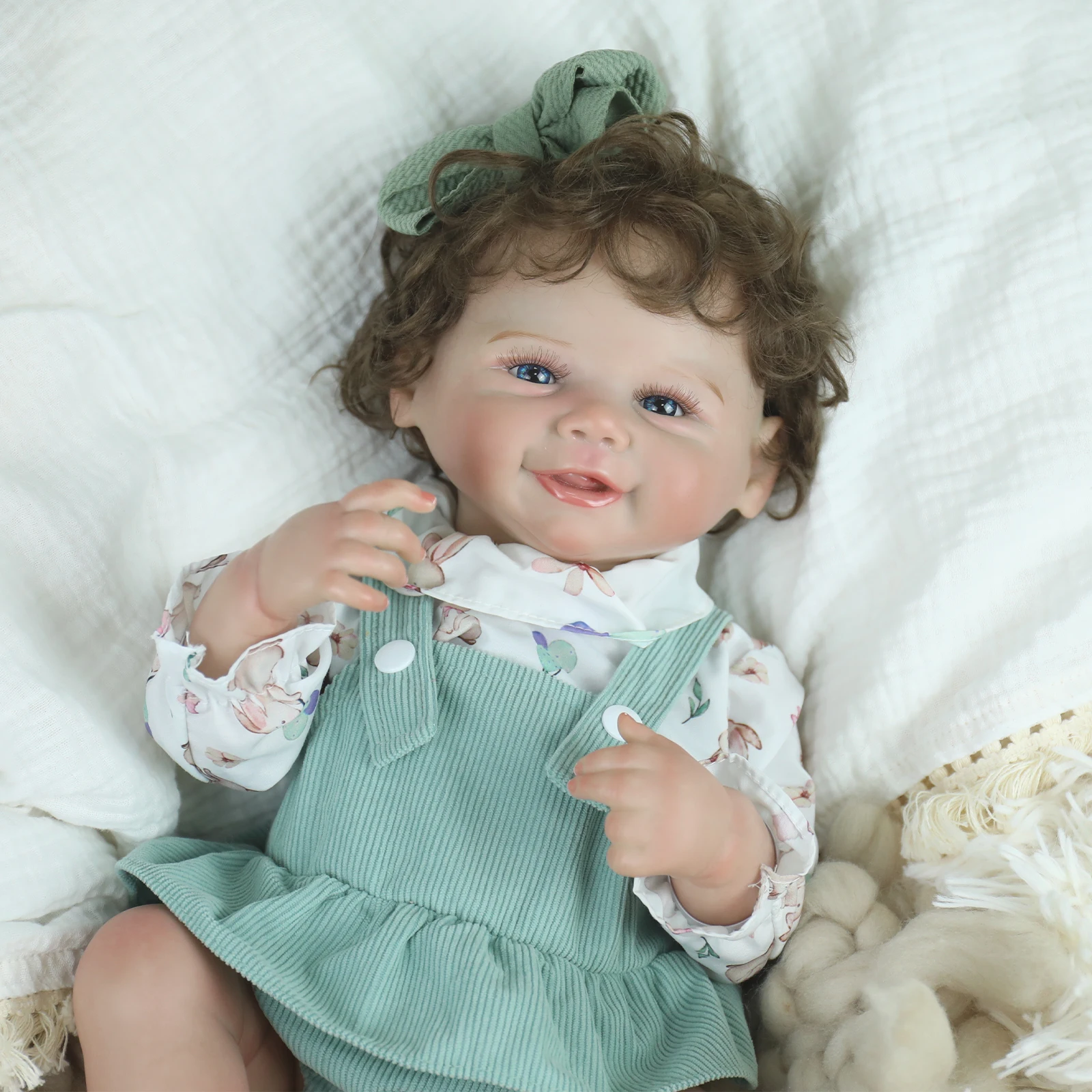 Lifereborn 18inch Newest Smiling Cute Finished Reborn Baby Silicone Soft Vinyl Body Doll with Hand Rooted Hair for Girl Toy Gift