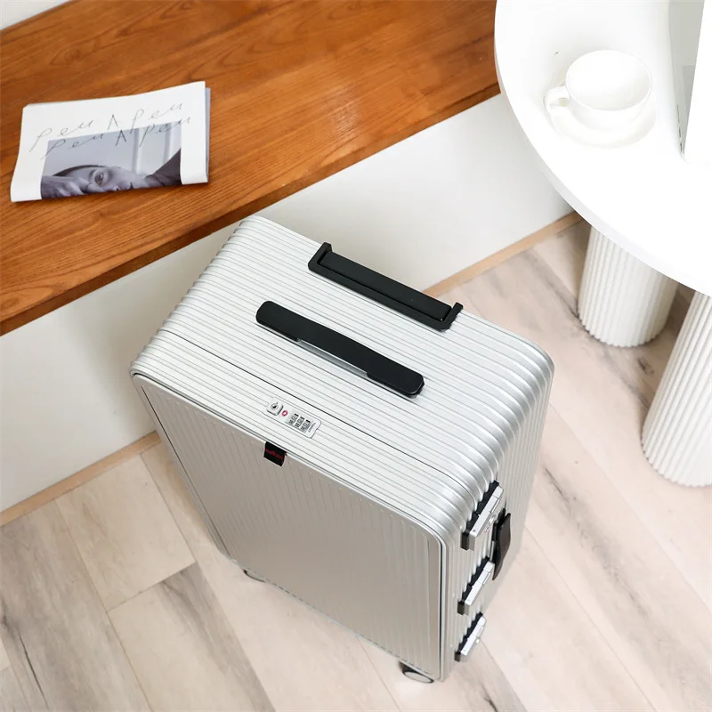 20/24/26 بوصة 100% سبائك الألومنيوم الجبهة افتتاح الأمتعة متعددة الوظائف حقيبة تروللي بعجلات الصعود صندوق الجانب افتتاح حقيبة سفر #4