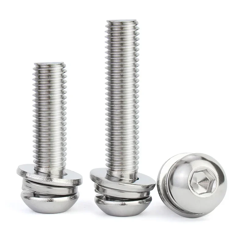 2~20 Pcs Round Head Hexagon Socket Combination Screw M2.5 M3 M4 M5 M6 M8 304 Stainless Steel Hex Socket Bolt Set