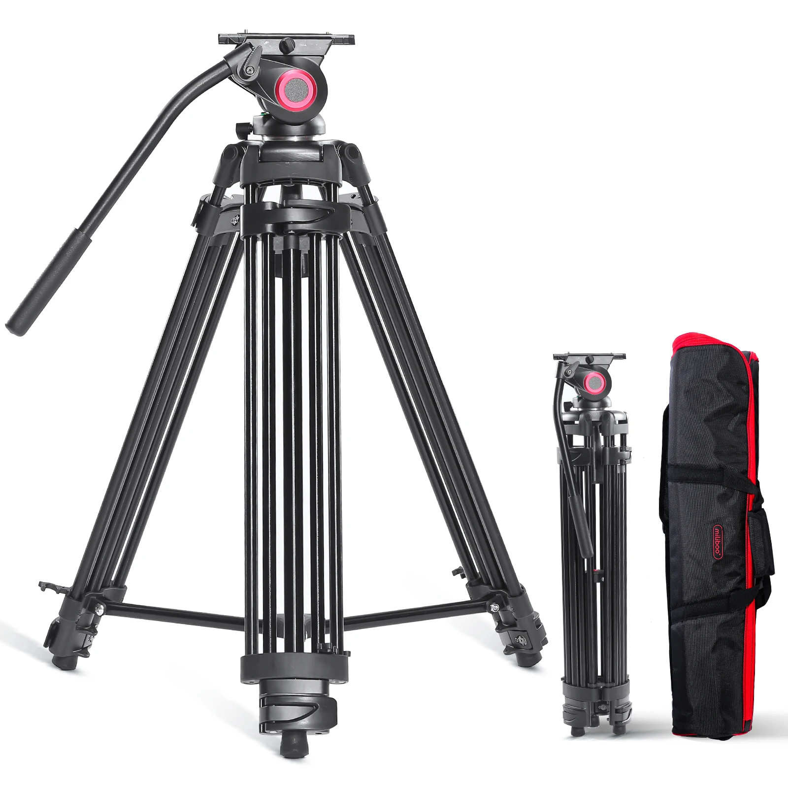 miliboo Heavy Duty Tripod for Camera Video Tripod with Fluid Head Aluminum Camera Tripod for DSLR,Maxload 22lbs with Tripod Bag