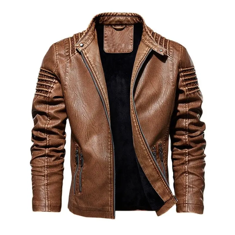 

New Winter Motorcycle Male Leather Jacket Men Windbreaker PU Jackets Fleece Male Outwear Warm PU Bomber Coats Plus Size 5XL