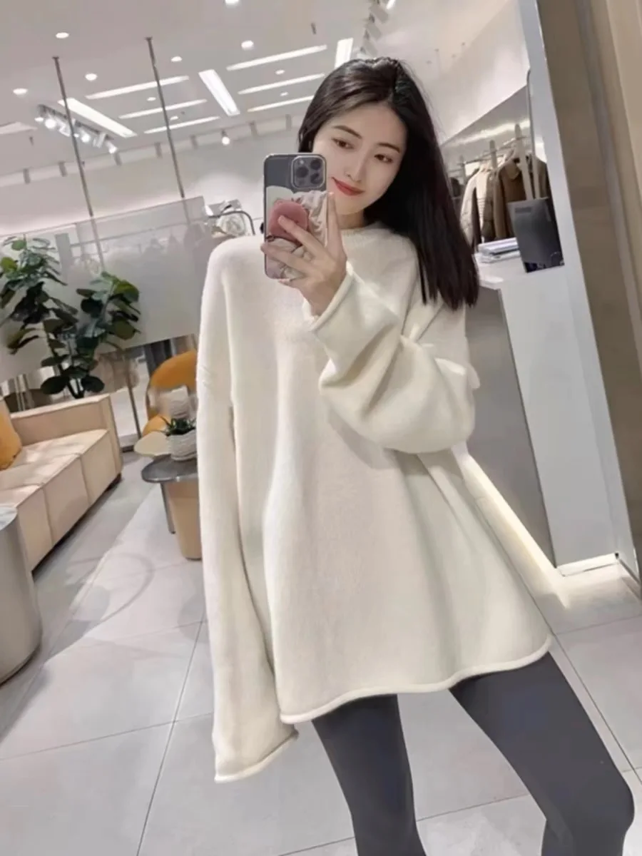 

Round Neck Loose Woolen Sweater For Women's Autumn And Winter Slim Fit Pullover, Versatile Mid Length Knitted Sweater, High-End