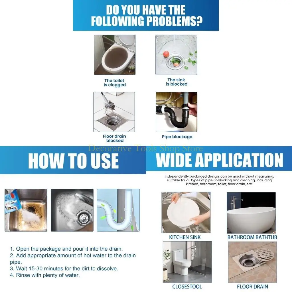 QX2E Powerful Sink Drain Cleaner Good Efficiency Clog Remover Deodorizing Powder