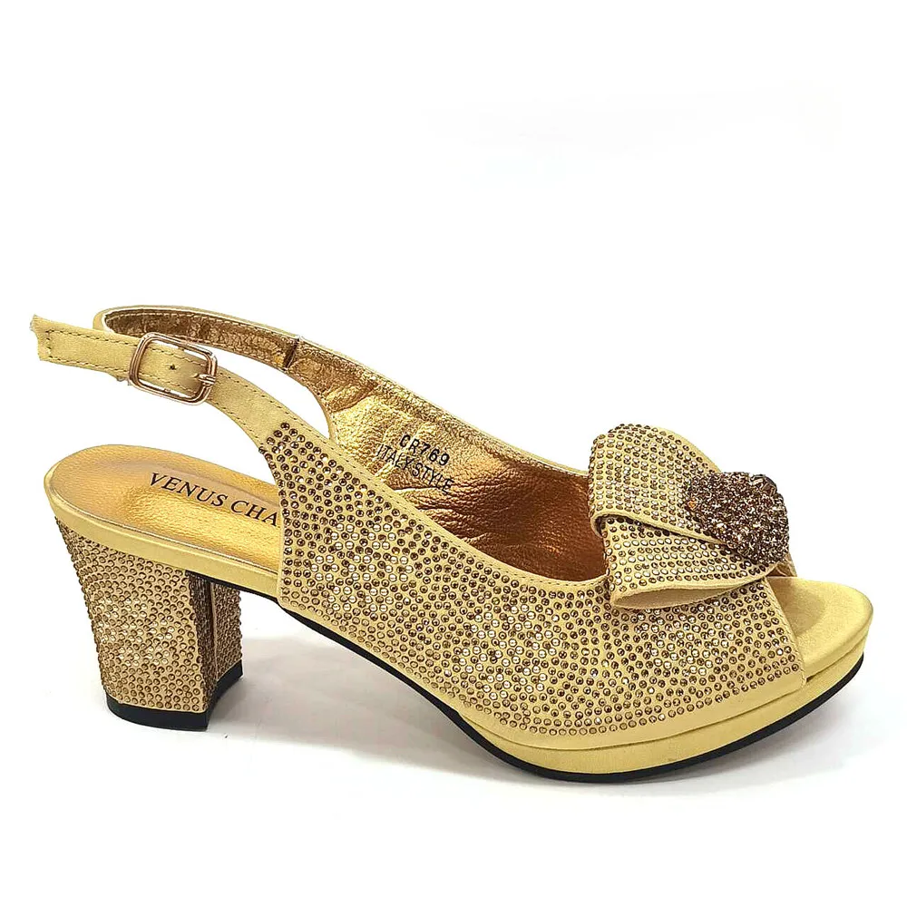 Venus Chan 2024 Italian Design Girly Style Golden Color Wedding Shoes And Bag Full Diamond Decoration Metal Closure Bags