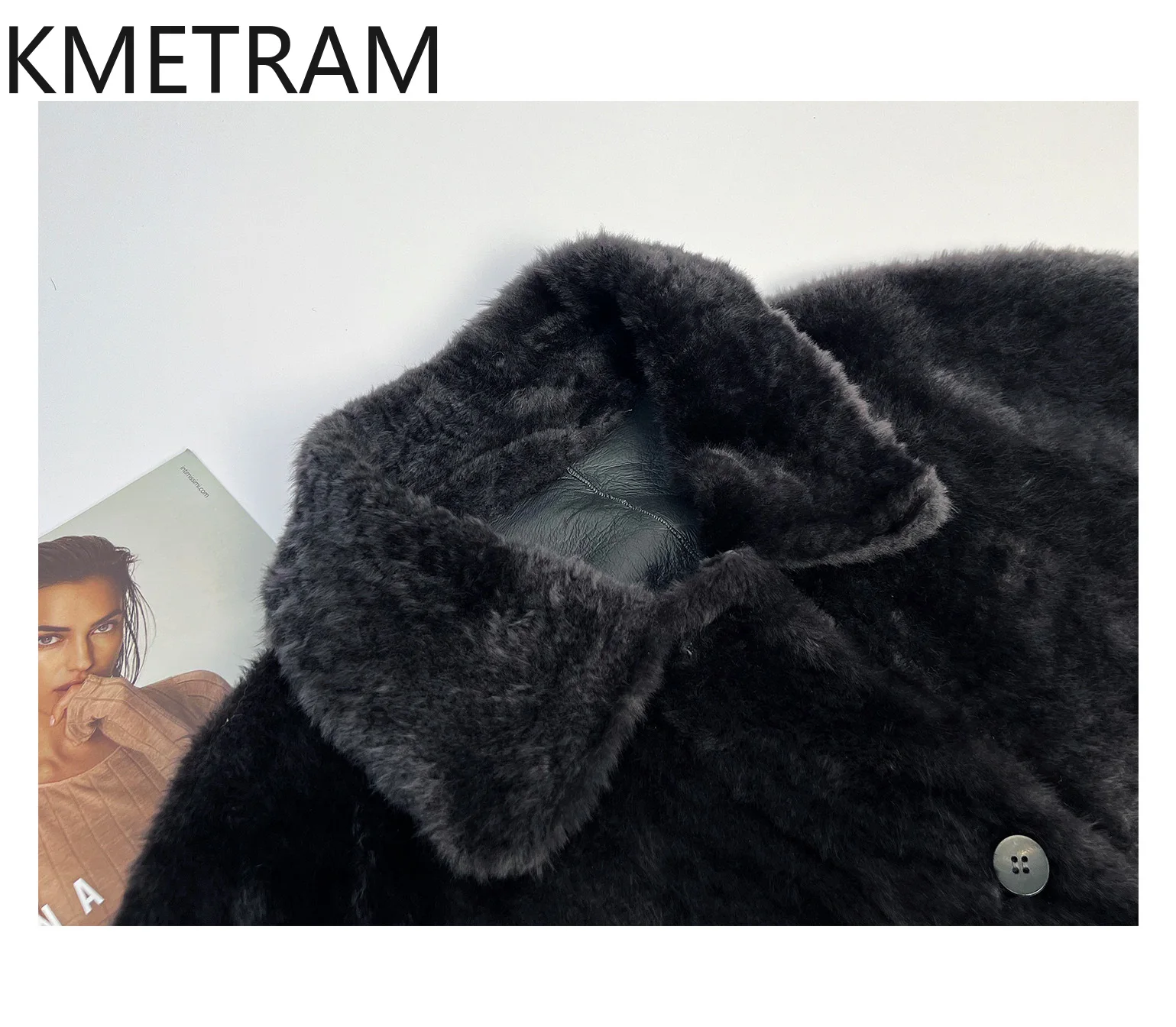 KMETRAM 天然羊毛付きコート ダークグレー ロングリアルファーコート 女性服 冬 新作 アウターウェア шуба