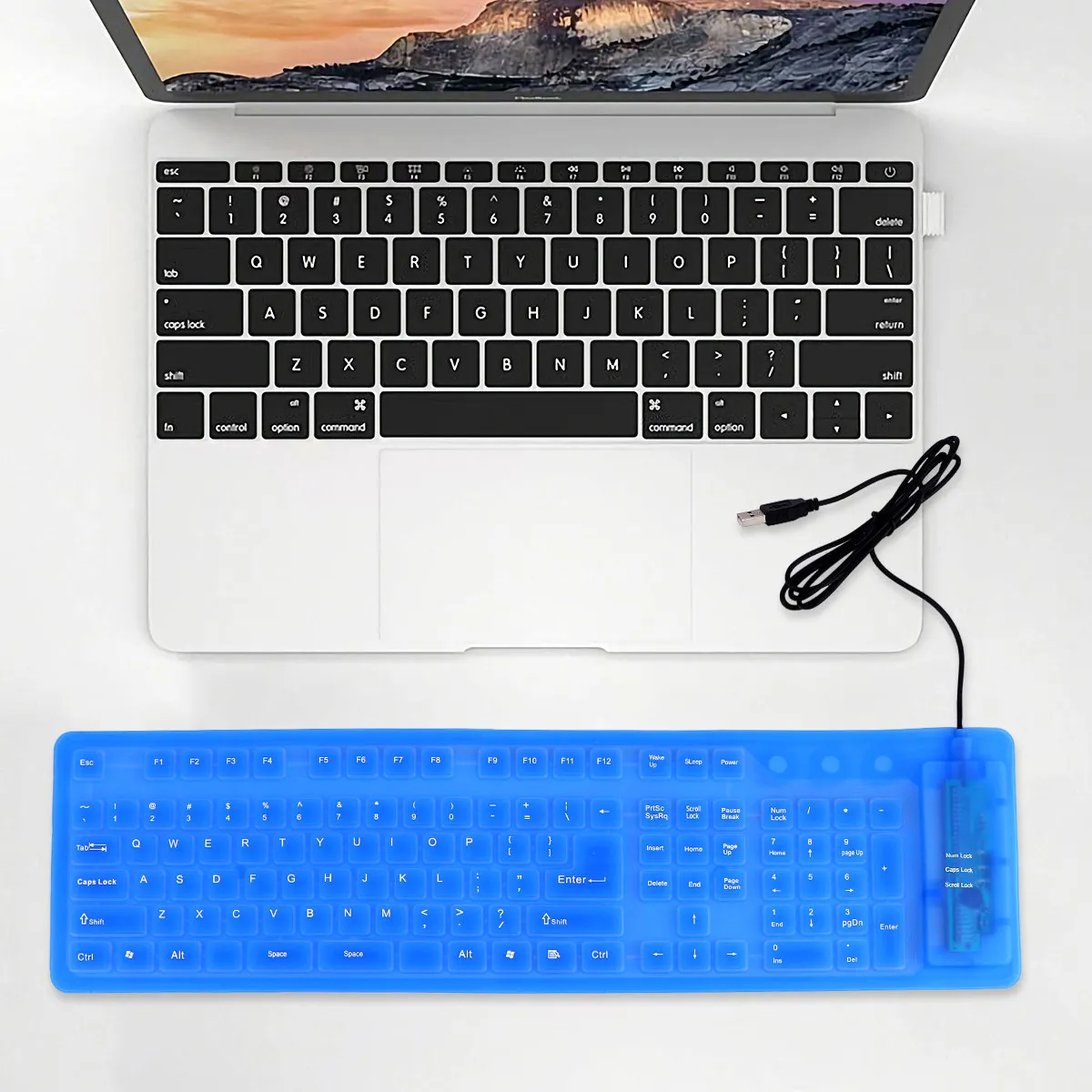 

Roll Up Keyboard Computer 109 Keys Waterproof Acid Alkali Resistant Silent USB Wired Flexible Foldable Silicone External