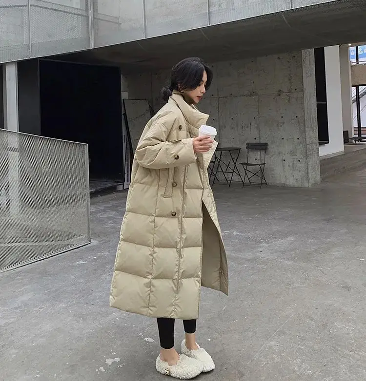 Abrigo largo negro de invierno para mujer, Parka de algodón grueso, abrigos holgados coreanos de gran tamaño, abrigo informal para mujer