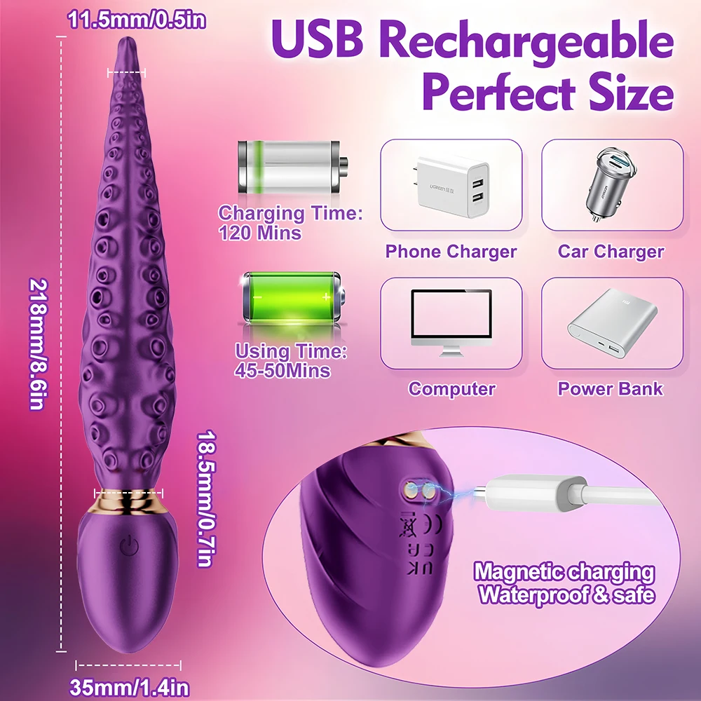 الأخطبوط اللامسة الشرج هزاز أنثى G بقعة البظر تحفيز المهبل 360 °   دوران سيليكون دسار لعبة الجنس الاستمناء للنساء