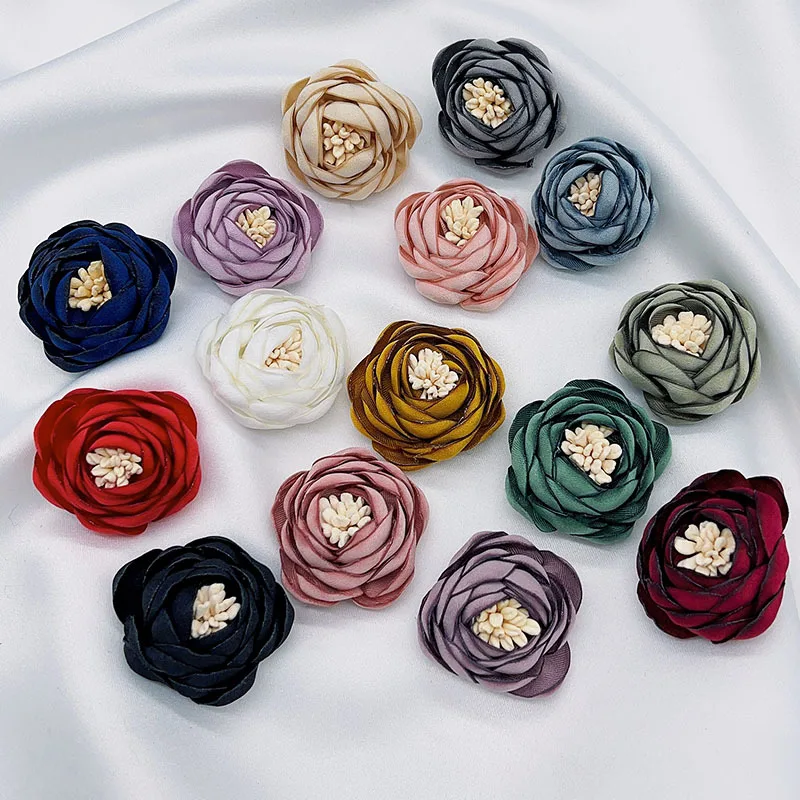 

Artificial Burnt Edge Rose Flowers Head Three-dimensional Flower Bud Hairpin Brooch Accessories Fabric Rose Flower Decor