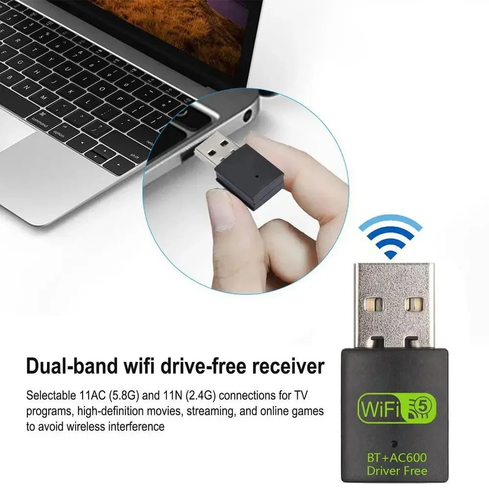 ไดรฟ์การ์ดเครือข่ายไร้สายแบบ Dual-Band 600M ตัวรับคอมพิวเตอร์ความเร็วสูง 5G ฟรี