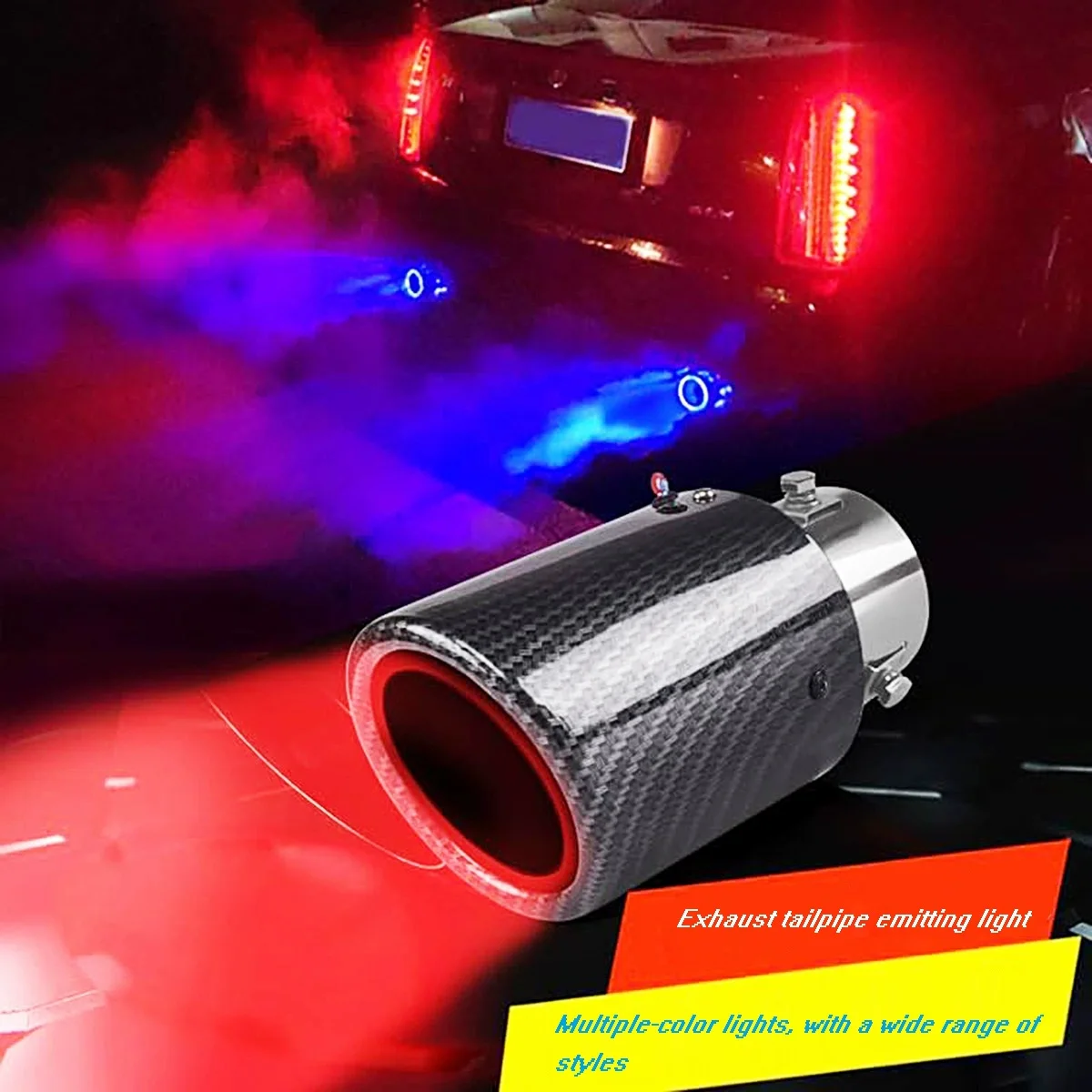 

New Universal Car LED Exhaust Muffler Carbon Fiber Luminous Tailpipe Car Modified Single Tail Throat Car Tools Red Light Flaming