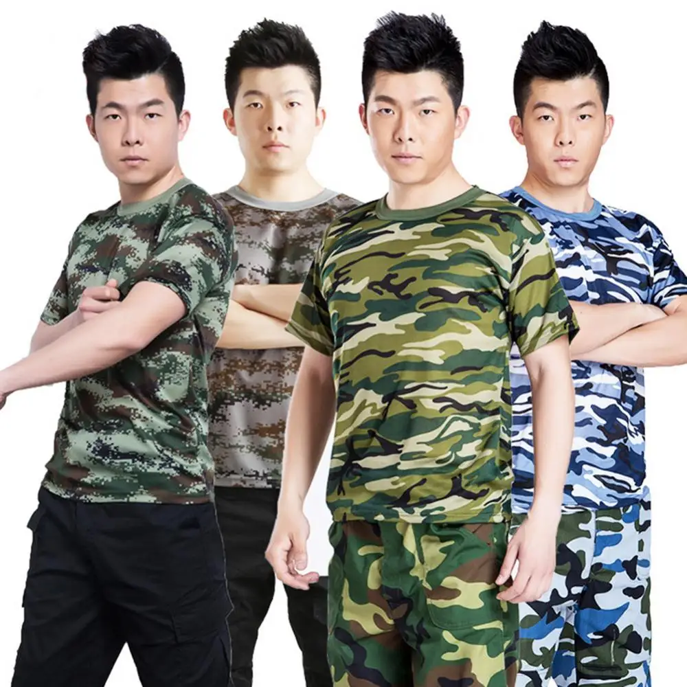 Students Women Men T-shirt Summer Camouflage Printed T-Shirt Short Sleeve Blouse Training Uniform T-shirt Quick Drying Mesh Tee