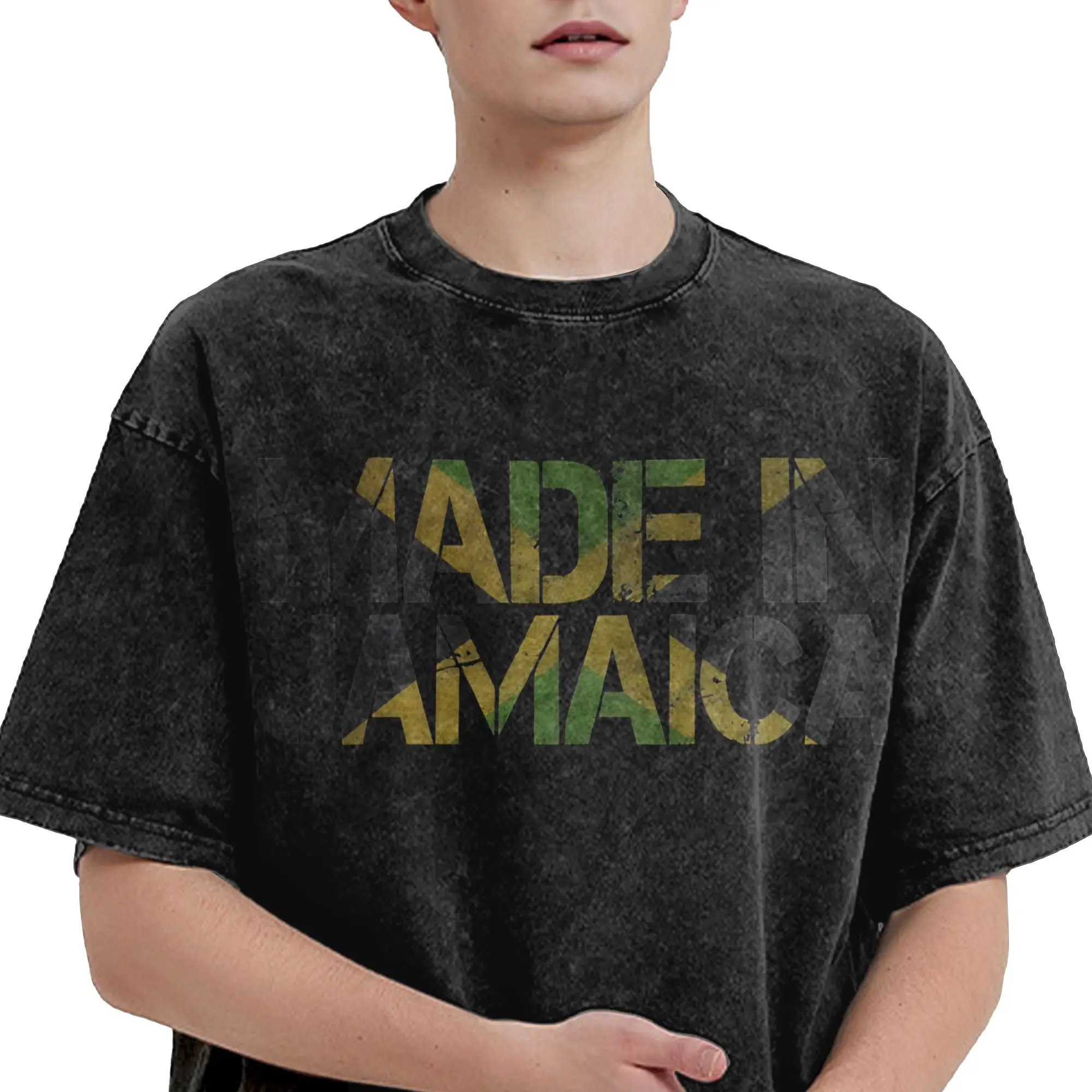 Jamaica Jamaican Flag Rasta  T Shirt Hip Hop Washed Short Sleeve Oversize T-Shirt  Vintage for Men Women Streetwear