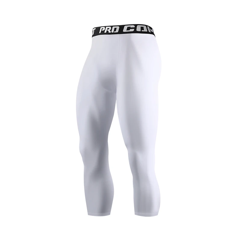 Men Base Layer Exercise Trousers Compression Running Tight Sport Cropped One Leg Leggings Basketball Football Yoga Fitness Pants