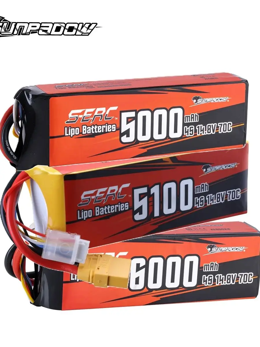 SUNPADOW 14,8V 4S 6000mAh RC Lipo-Akku für 70C mit EC5 XT90 Deans T-Stecker für Fahrzeuge, Auto, LKW, Panzer, Boot, Rennsport, Hobby
