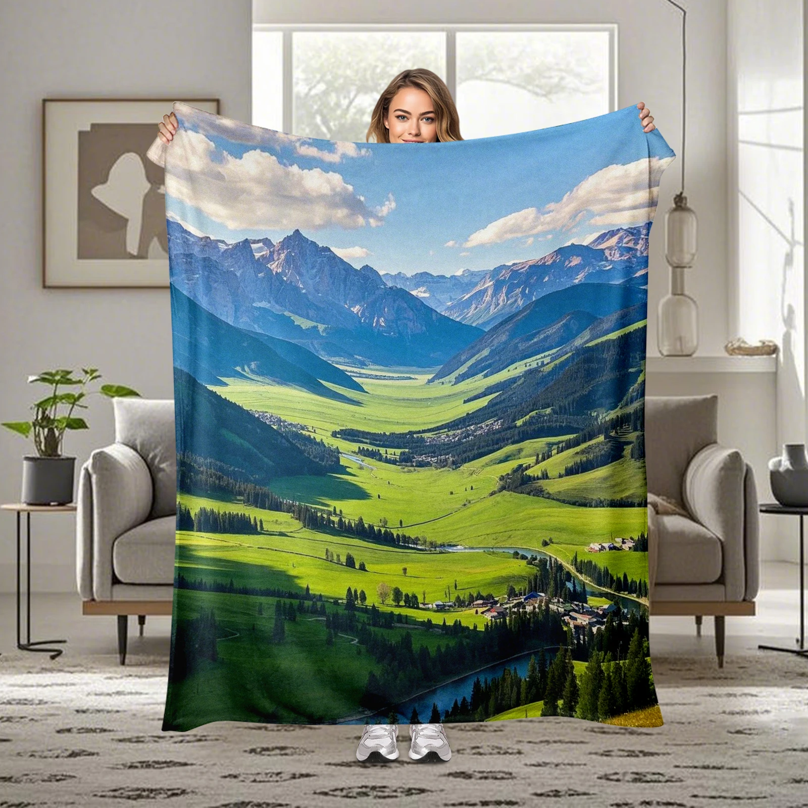 

Cozy Flannel Blanket Featuring Vast American Prairies And Majestic Peaks Ideal For Family Gatherings