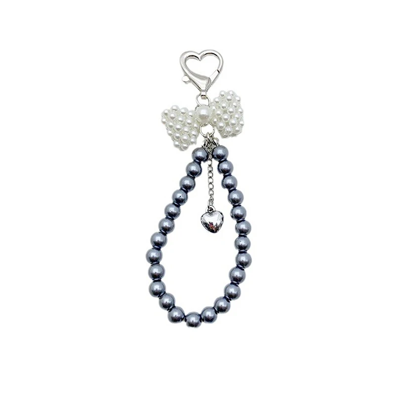 Y2K Fashion Imitation Pearl Bowknot Keyring Korean Bow Beaded Keychain Keycord Bag Pendant Decoration For Girl Gifts