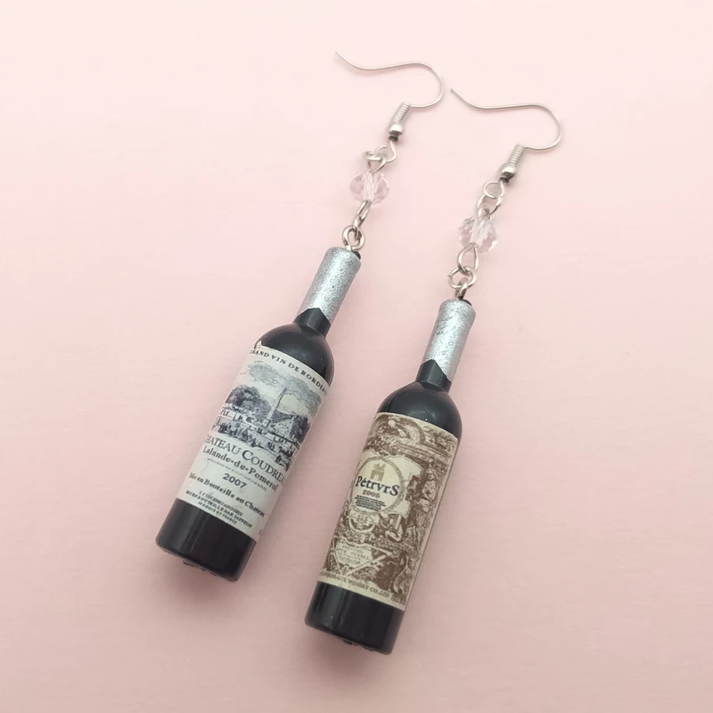DIY simulation wine bottle drop earrings female cool red, yellow, black drop earrings wholesale jewelry