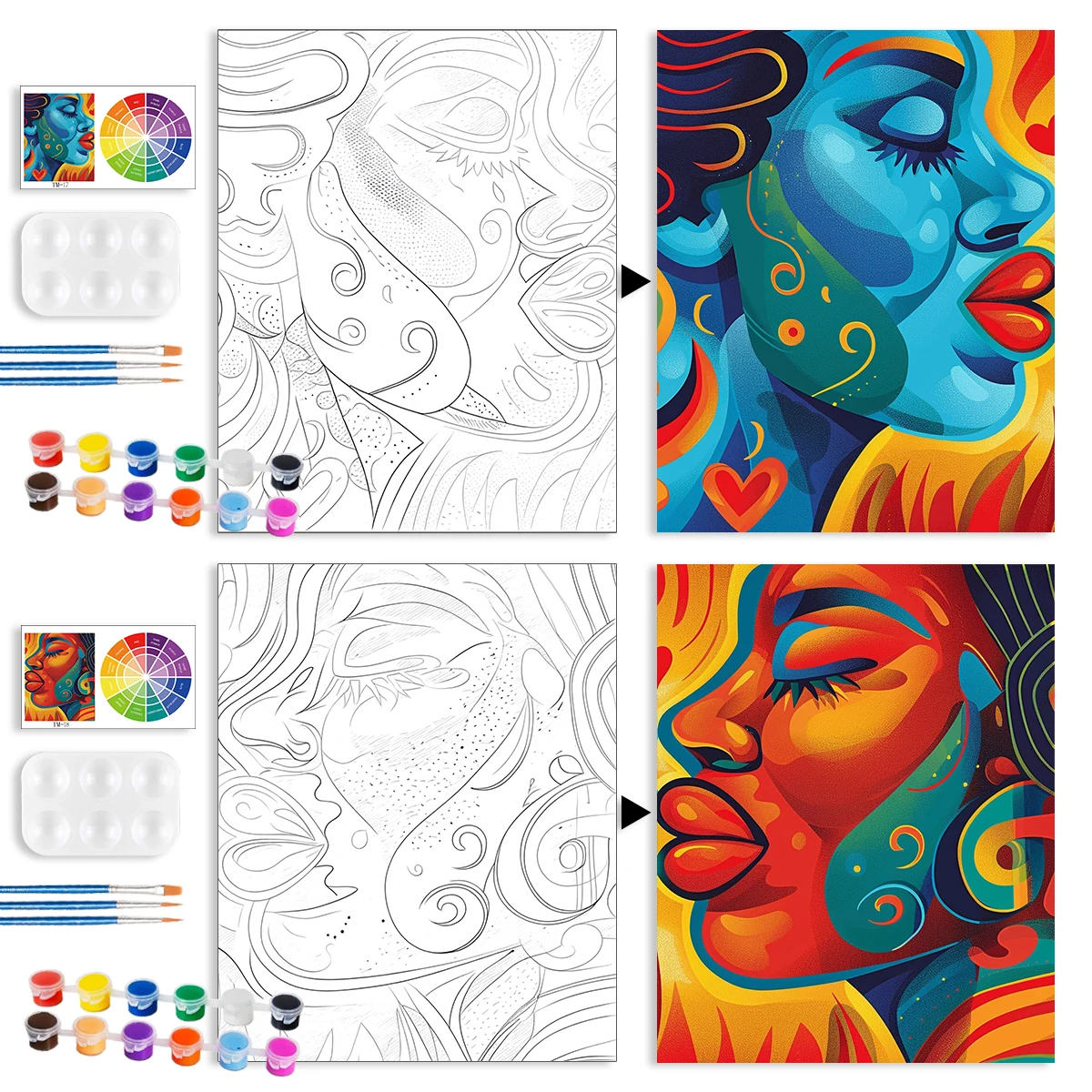 

RUOPOTY Diy Canvases Painting Paint Party Kits Colorful Women And Man Paint Art Set 20x25cm/8x10inch 2pcs Framed Pre Drawn Kits