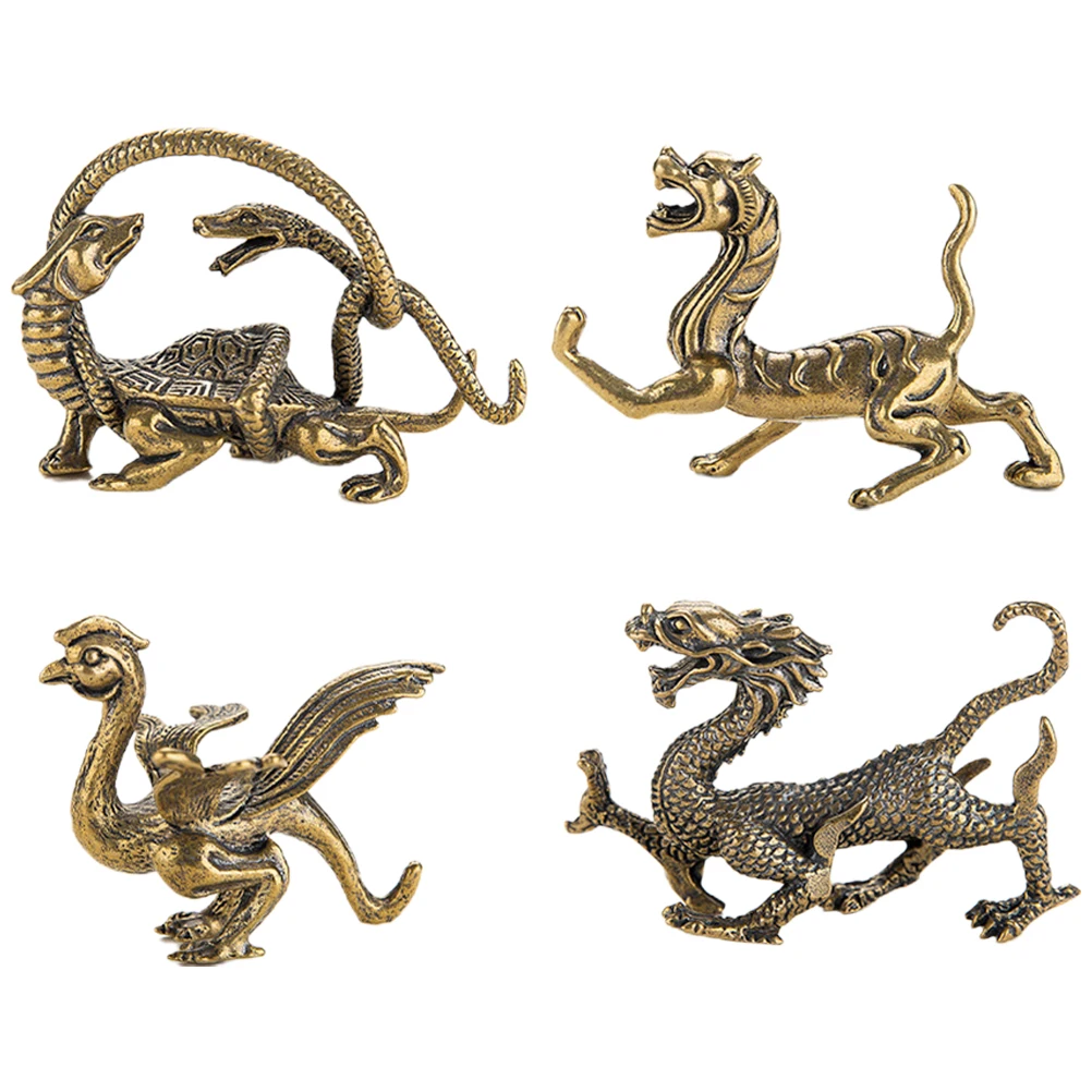 

4pcs Ancient Animal Statues Brass China Sculptures Decorative Figurines For Garden Desktop Vintage Ornament Gift Home Decor