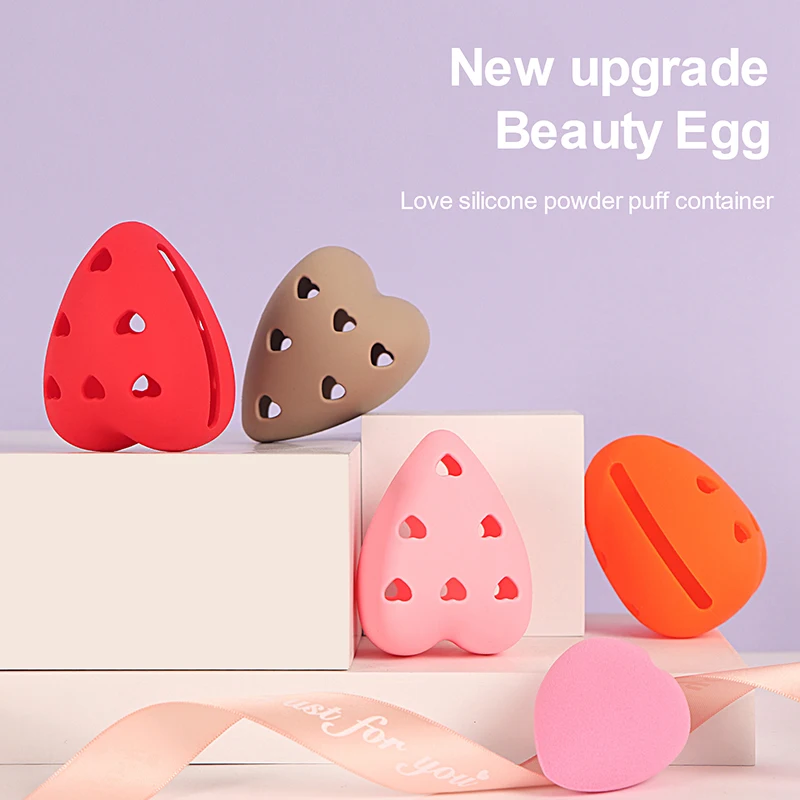 Silicone Makeup Love Heart Shape Beauty Egg Storage Powder Puff Storage Box Reusable Travel Portable Cosmetic Holder Makeup Tool