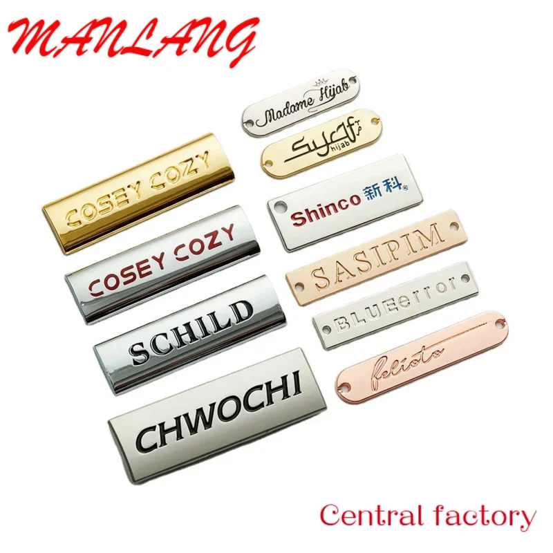 Custom  Logo Name Plate Label Laser-able for Handbag/shoes/clothing Private Metal Engraved Metal Custom 3D Garment Labels 100pcs