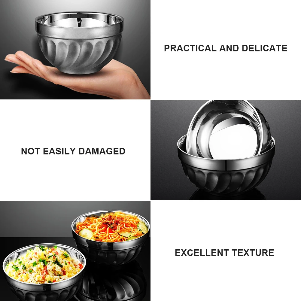 

3 Pcs Insulated Stainless Steel Bowls Non slip Heat Storage Kitchen Food Serving Bowl Home Tableware Large Soup Rice Salad