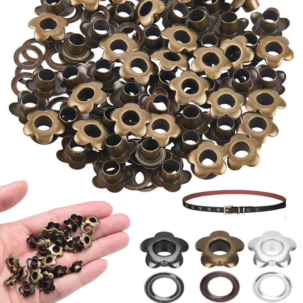 50 peças Ilhoses Metálicos Florais com Arruelas para Tecido, Vestuário, Costura, Calçados, Cintos, Bonés, Bolsas, Scrapbooking, Couro e Acessórios DIY