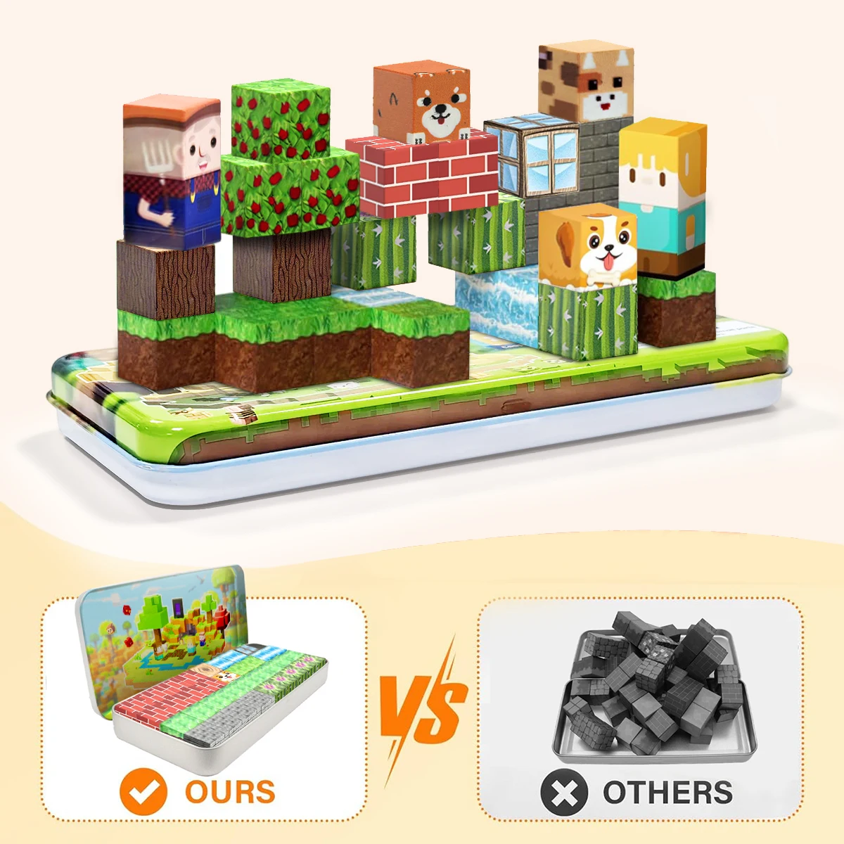 32개 자석 블록 장난감 휴대용 철제 상자 포함 STEM 교육용 자석 장난감 어린이 남아 여아 선물