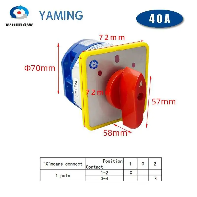 LW5D 40A ثلاثة أوضاع ON-OFF-ON مفتاح كام التحول اليدوي الكهربائي الصناعي 40A 500V مقبض دوار LW5