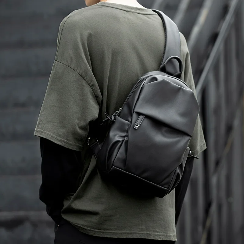 

Simple and casual men's PU waterproof chest bag, single-shoulder backpack, student travel lightweight crossbody men's bag