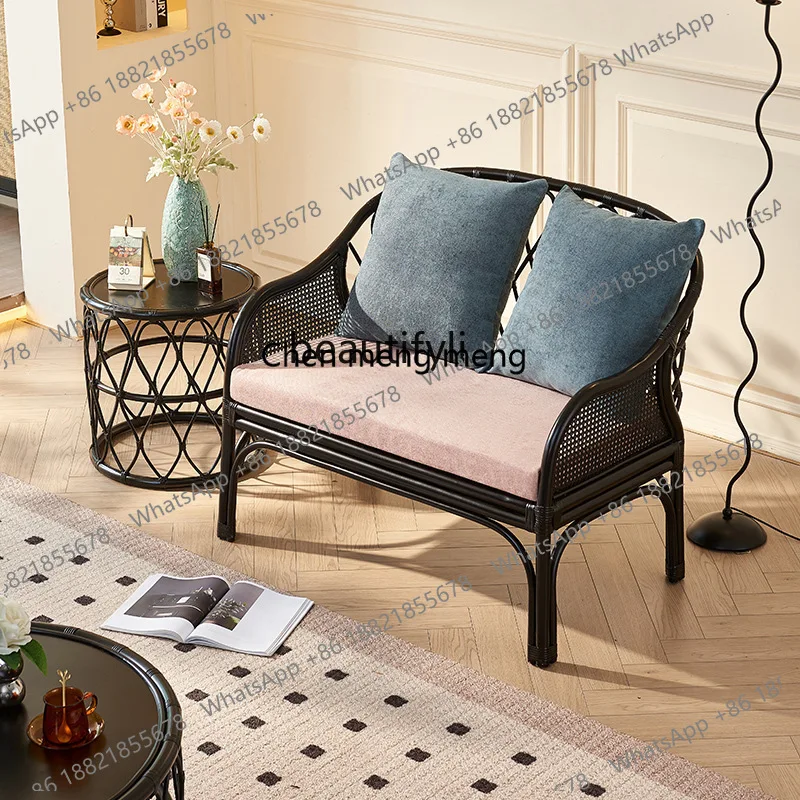 أريكة مزدوجة من الخيزران بالكامل لغرفة المعيشة المنزلية، أريكة من الخيزران بحافة، أريكة قماشية للإقامة المنزلية #5