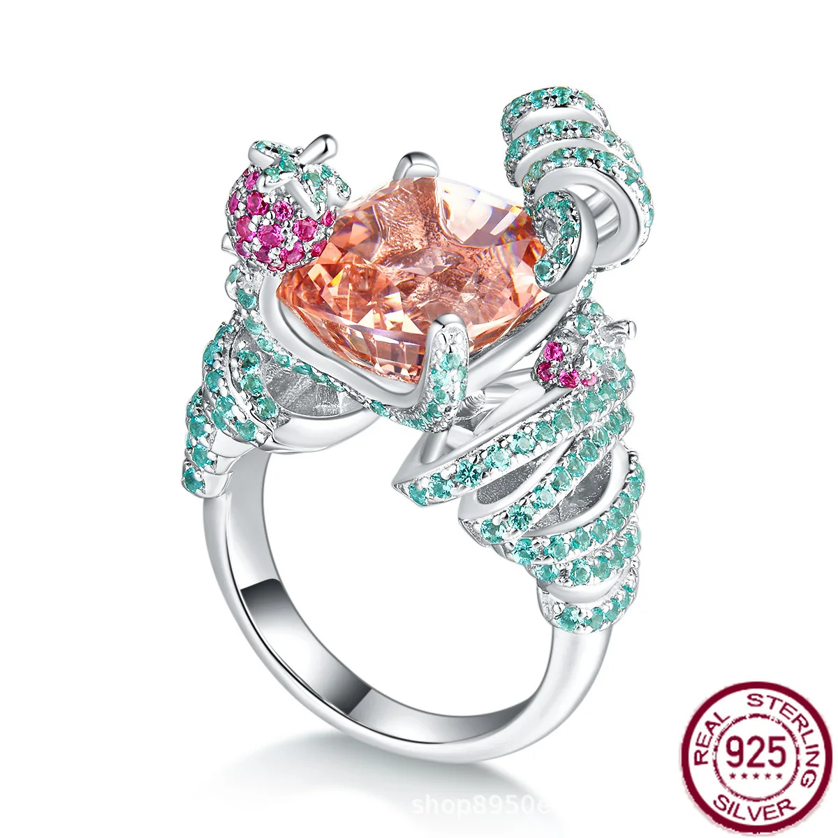 

New popular s925 silver full diamond 10ct carat powder Morgan color strawberry ring, luxurious and fashionable wedding jewelry
