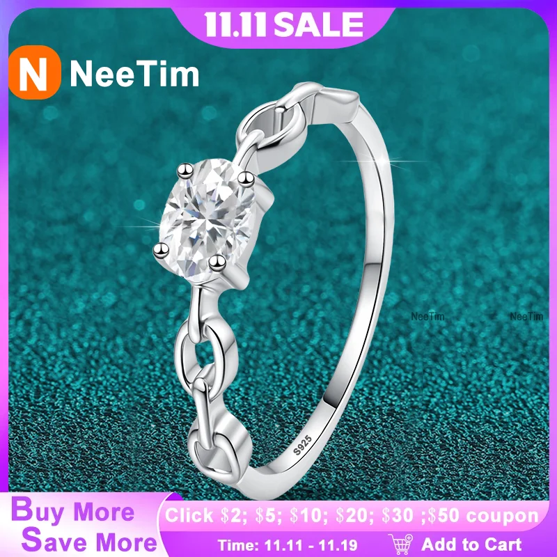 

NeeTim 0,5 карата D кольцо с муассанитом овальной огранки для женщин из стерлингового серебра 925 пробы с лабораторным бриллиантом обручальные кольца ювелирные изделия GRA