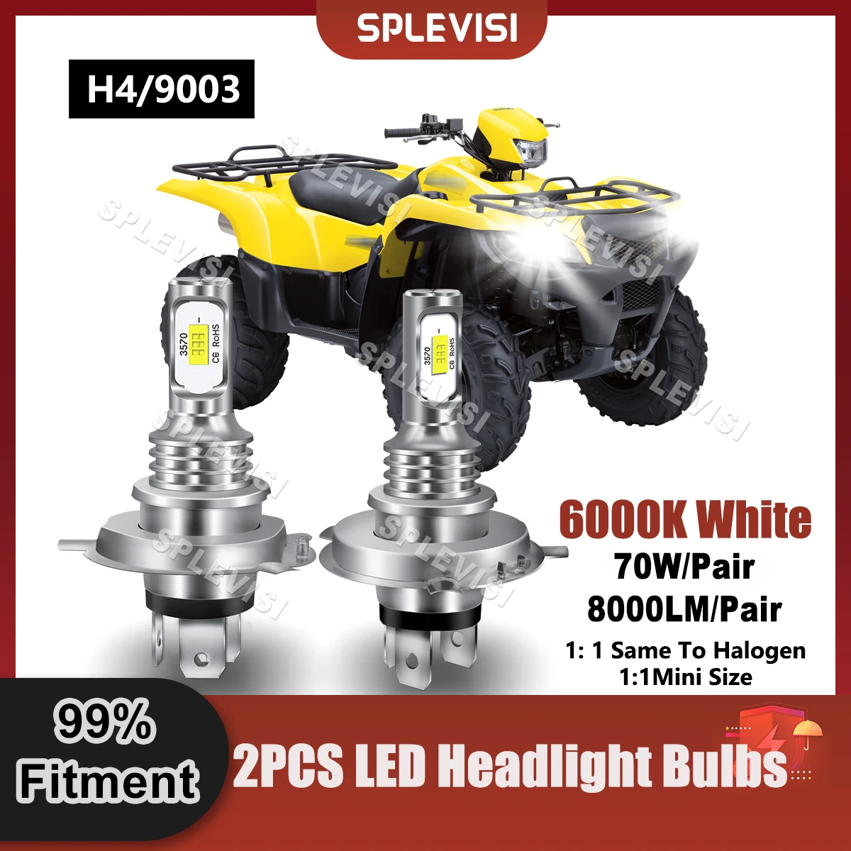 2PCS H4/9003 LED Headlight For Suzuki King Quad 400 2008 2009 2010 2011 2012 2013 2014 2015 2016 2017 2018 ATV Replace Light