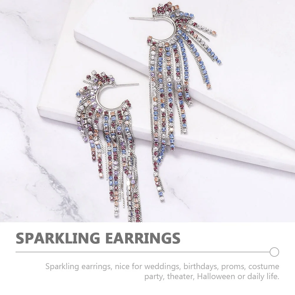 

Tassel Dangle Earrings for Women Long Beaded Drop Rhinestone Ear Jewelry Style Fashion Accessories Colorful Pendant