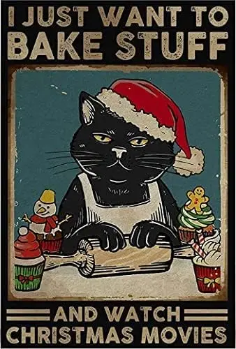 ديكور حائط عتيق لوحة معدنية لديكور مطبخ القطط، أريد فقط خبز الأشياء وساعة عيد الميلاد اللوحة الحديدية جدار ديكور جدار Ar