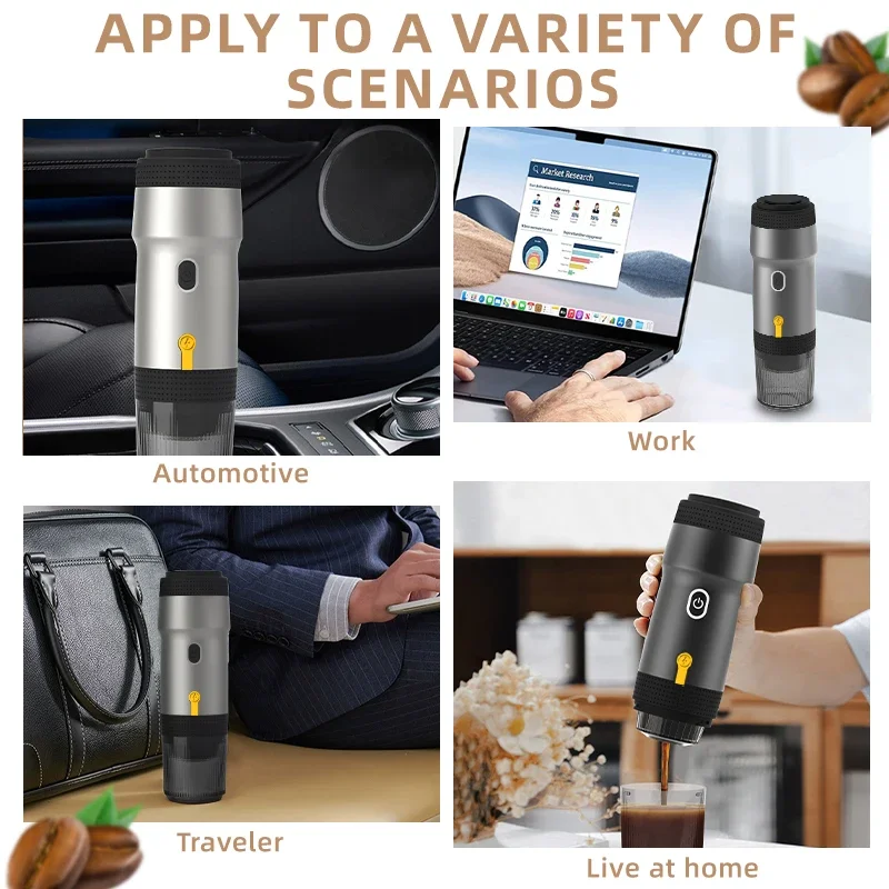 Wireless Electric Portable Espresso Coffee Machine for Car & Home Camping Coffee Maker 3-in-1 Capsule Powder Travel Coffee Maker